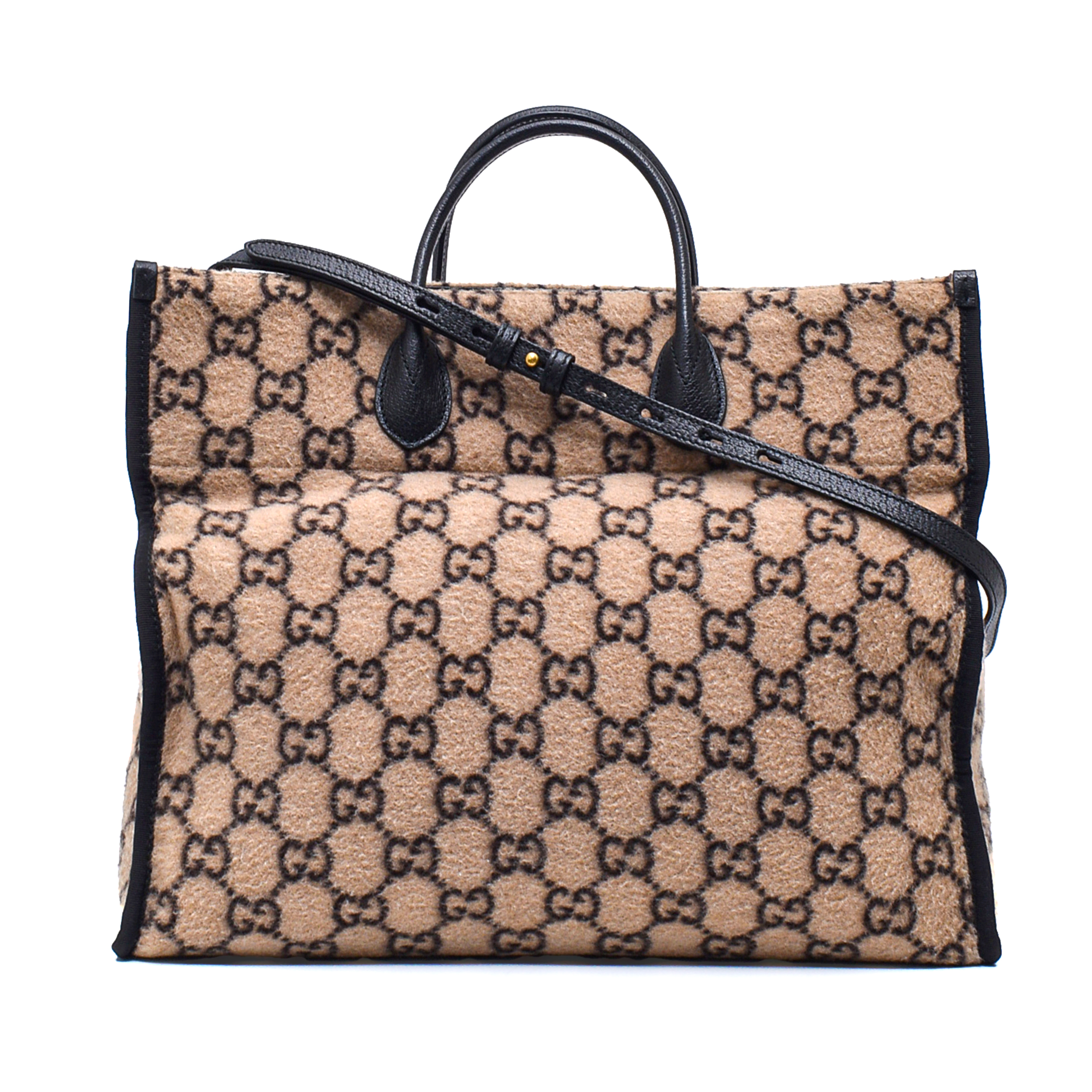 Gucci - Beige Ebony Covered Wool GG Supreme Large Tote Bag